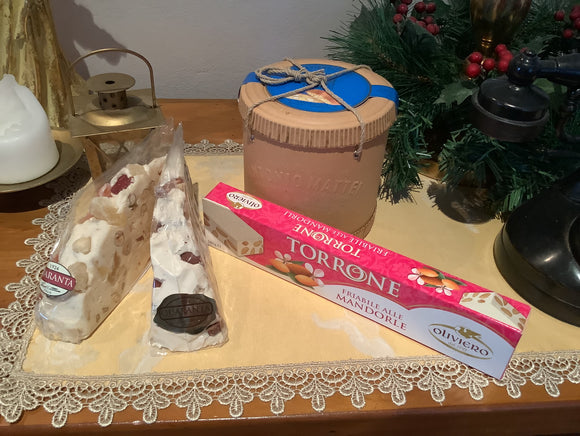 sweet mother with soft nougat with almonds and dry fruits and cantucci crafted in Tuscany and Torrone croccante